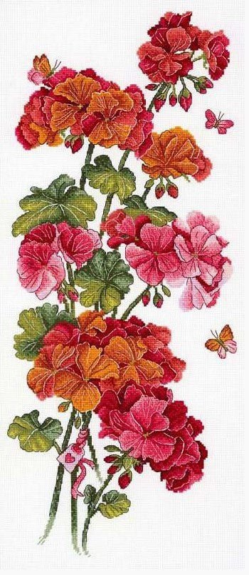 MP Studia „Geranium“ siuvinėjimo komplektas — Aida 18, 42×20 cm, 23 spalvos - kaSiulai.lt