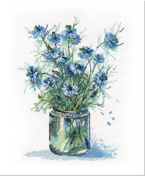 Nigelos puokštė — siuvinėjimo komplektas ant Zweigart Aida 16 (20×27 cm) - kaSiulai.lt