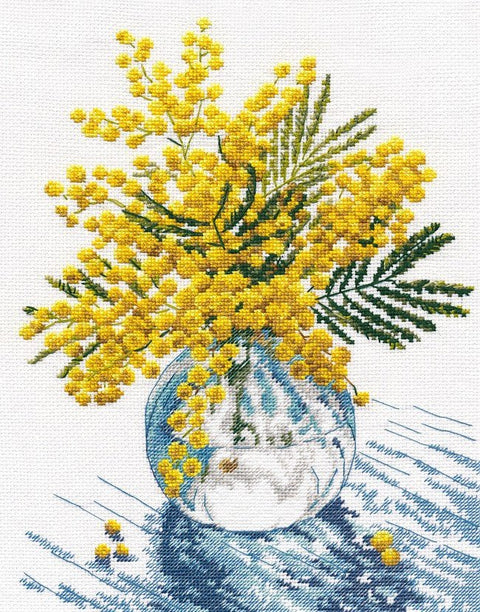 Oven „Mimosa“ — siuvinėjimo komplektas kryželiu, Zweigart 16 ct, 20×28 cm, 13 spalvų - kaSiulai.lt