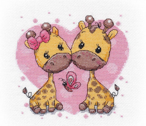 Oven siuvinėjimo komplektas „Įsimylėjusios žirafos“, Aida 14 ct, 15×15 cm - kaSiulai.lt