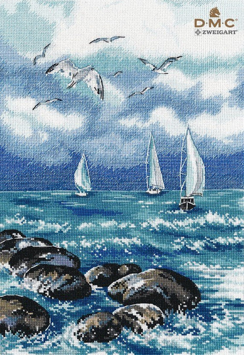 Oven siuvinėjimo komplektas „Prie jūros“ — Zweigart 16 ct, DMC, 22×32 cm - kaSiulai.lt