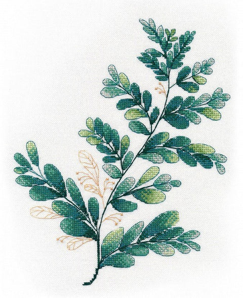 Oven siuvinėjimo komplektas „Tropiniai žalumynai“, 20×25 cm (Zweigart 27 Linda) - kaSiulai.lt