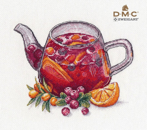 Oven siuvinėjimo komplektas „Uogų arbata“ 20×16, 16 ct Zweigart, DMC - kaSiulai.lt