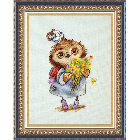 Pelėda ir gėlės — NeoCraft kryželių siuvinėjimo rinkinys 9×15 cm