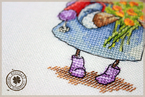 Pelėda ir gėlės — NeoCraft kryželių siuvinėjimo rinkinys 9×15 cm