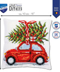 Pagalvėlės užvalkalo siuvinėjimo komplektas — Kalėdinis automobilis (kryželiu) - kaSiulai.lt