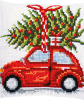 Pagalvėlės užvalkalo siuvinėjimo komplektas — Kalėdinis automobilis (kryželiu) - kaSiulai.lt