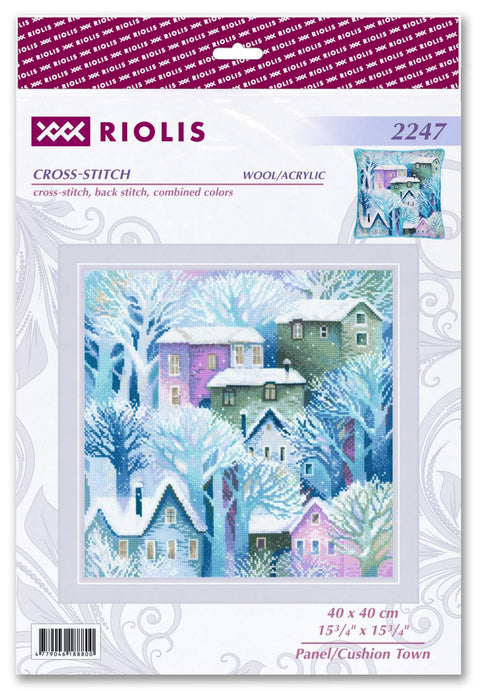 RIOLIS siuvinėjimo rinkinys "Miestelis" — panelė/pagalvėlė 40×40 cm Nr.2247