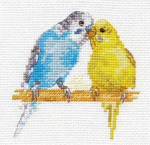 „Papūgos“ kryželiu siuvinėjimo komplektas, 10×10 cm, 14 ct — pradedantiesiems - kaSiulai.lt