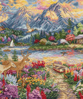 Pavasario kalnų peizažas — siuvinėjimo komplektas kryželiu, 45×34 cm - kaSiulai.lt