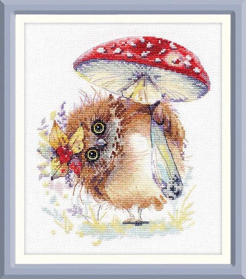 Pelėda su skėčiu — kryželiu siuvinėjimas, Zweigart 14 ct, 22×18 cm - kaSiulai.lt