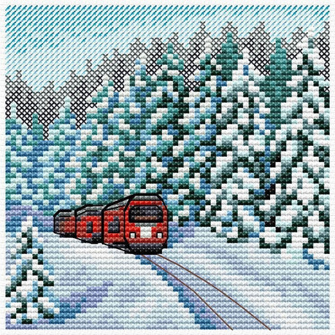 „Per žiemos mišką“ — pradedančiųjų siuvinėjimo komplektas kryželiu, 11×11 cm - kaSiulai.lt