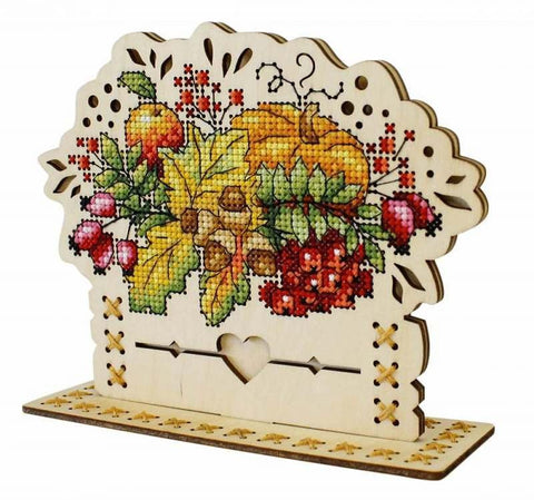 Perforuotos medienos siuvinėjimo komplektas „Rudeninė puokštė“, 13×16 cm - kaSiulai.lt