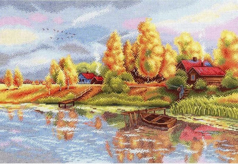 „Prieš lietų“ siuvinėjimo komplektas — Aida 18, 28 spalvų, 27×40 cm - kaSiulai.lt