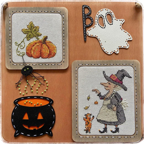 NeoCraft Moliūgų sezonas — skaičiuoto kryželio rinkinys su mediniu rėmeliu 8×10 cm (siuvinio plotas 6×7 cm)
