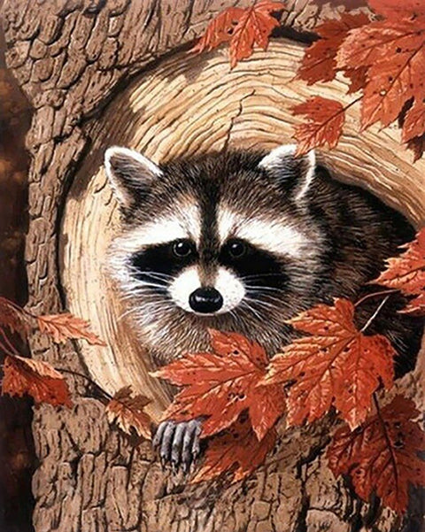 Deimantinės mozaikos rinkinys „Meškėnas medyje“ 40 x 50 cm