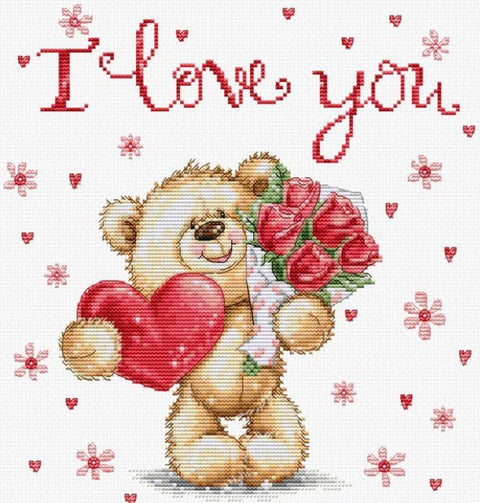 Romantiškas siuvinėjimo komplektas kryželiu „I Love You“, 20 × 22 cm - kaSiulai.lt