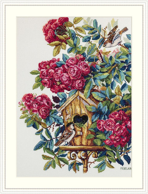 „Rožių krūmas“ — siuvinėjimo komplektas kryželiu, Aida 16, DMC, 27×36 cm - kaSiulai.lt