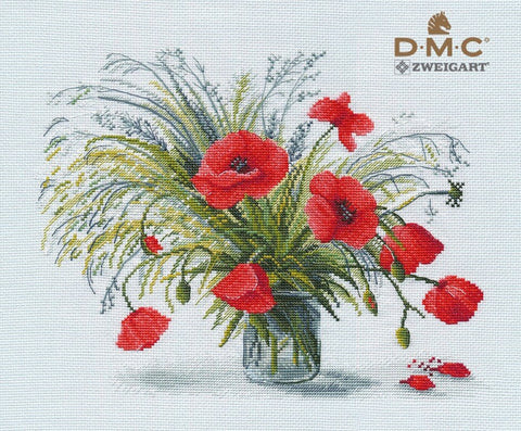 Ryškios aguonos — siuvinėjimas kryželiu (DMC mulinė, Aida 16 ct ZWEIGART, 21×27 cm) - kaSiulai.lt