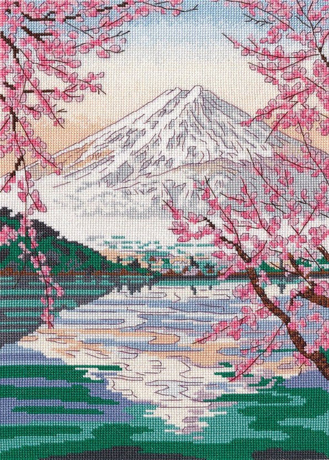 Siuvinėjimas kryželiu – Fudžijama ir Kavagučio ežeras, 20×30 cm, Aida 16 ct - kaSiulai.lt