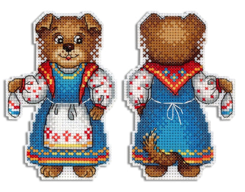 Siuvinėjimas kryželiu — komplektas Aida 14 su plastikine kanva, Šuniukas 11×8 cm - kaSiulai.lt