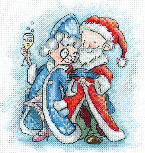 Siuvinėjimas kryželiu „Močiutė ir Kalėdų Senelis“, 13,5×13,5 cm - kaSiulai.lt