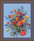Siuvinėjimas kryželiu „Saulėti žiedlapiai“ — gėlių kompozicija, 39×31 cm - kaSiulai.lt