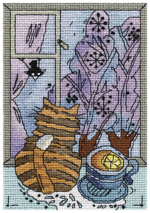 Siuvinėjimas kryželiu „Žiema pro langą“ — jaukus žiemos peizažas - kaSiulai.lt