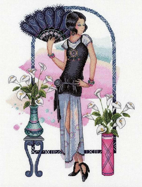 Siuvinėjimo komplektas Aida 18 – džiazo merginų motyvas, 25 spalvų, 32×25 cm - kaSiulai.lt