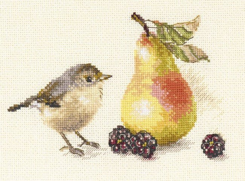 Siuvinėjimo komplektas Alisa — paukštis ir kriaušė, Aida 16, 17×11 cm - kaSiulai.lt