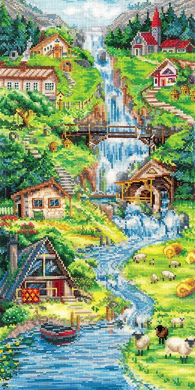 Siuvinėjimo komplektas „Alpių papėdė“, Aida 16 ct, 27 spalvos, 21×31 cm - kaSiulai.lt