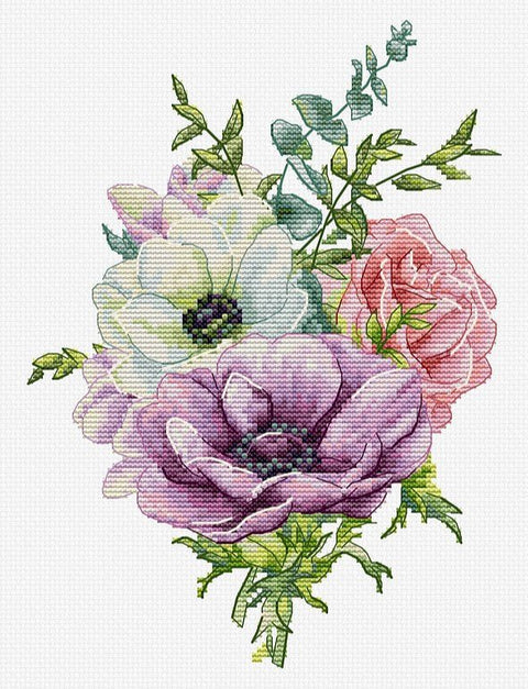 Siuvinėjimo komplektas „Anemonės“, 15×21 cm — puiki dovana pradedantiesiems - kaSiulai.lt