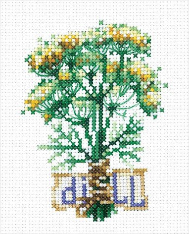 Siuvinėjimo komplektas Aštrūs žolynai — Krapai, 7,5×10,5 cm, Aida 14, 16 spalvų - kaSiulai.lt