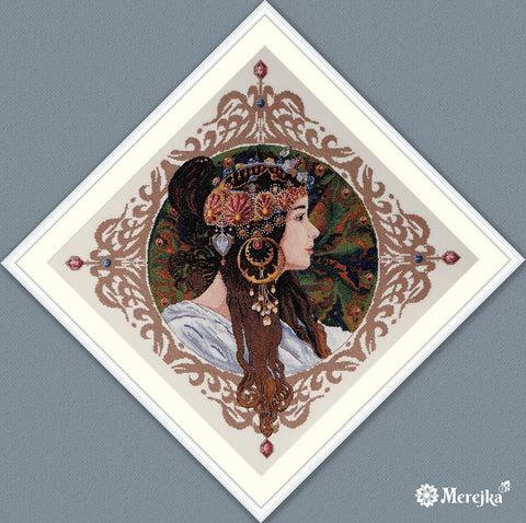 Siuvinėjimo komplektas „Brunetė“ — Aida 16, DMC 29 spalvų, 34,5×34,5 cm - kaSiulai.lt