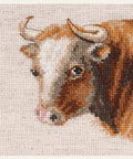 Siuvinėjimo komplektas „Buliukas“ — linas 16 ct, 9×10 cm, 18 spalvų - kaSiulai.lt