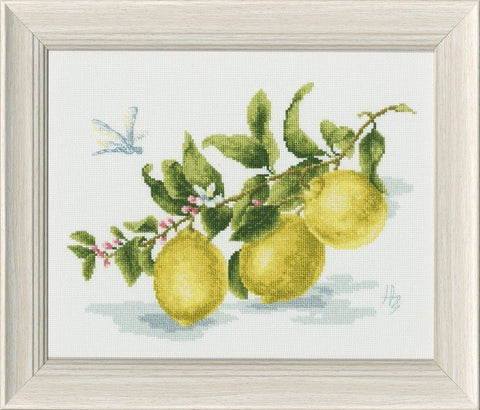 Siuvinėjimo komplektas „Citrinų šakelė“, Aida 18 ct, 18×24 cm, su Madeira mulina - kaSiulai.lt