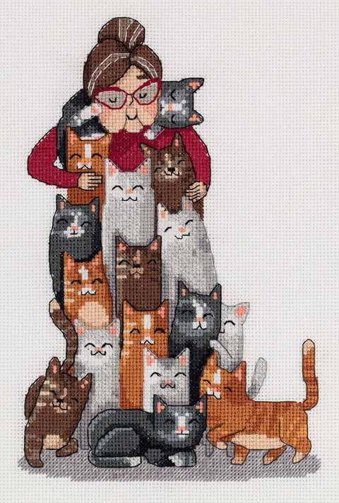 Siuvinėjimo komplektas „Kačių niekada per daug“ – dovana kačių mylėtojams - kaSiulai.lt