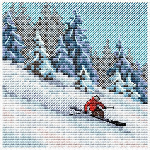 Siuvinėjimo komplektas „Kalno šlaite“, 11×11 cm — puiki dovana - kaSiulai.lt