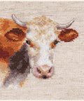 Siuvinėjimo komplektas „Karvė“ — linas 16 ct, 100% medvilnė, 10×9 cm - kaSiulai.lt