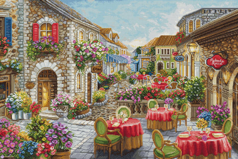 Siuvinėjimo komplektas "Kavos gėlės" kryželiu, 52×35 cm — Premium - kaSiulai.lt