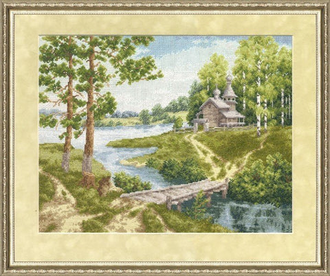 Siuvinėjimo komplektas „Koplyčia prie upės“ S/VM014 (Golden Fleece) - kaSiulai.lt