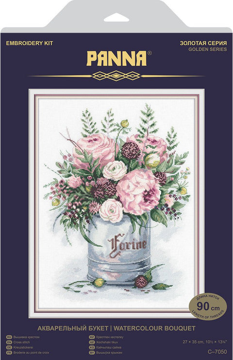 Siuvinėjimo komplektas kryželiu „Akvarelės puokštė“ — elegantiška dovana - kaSiulai.lt