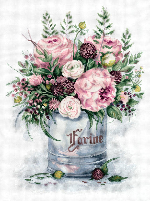 Siuvinėjimo komplektas kryželiu „Akvarelės puokštė“ — elegantiška dovana - kaSiulai.lt