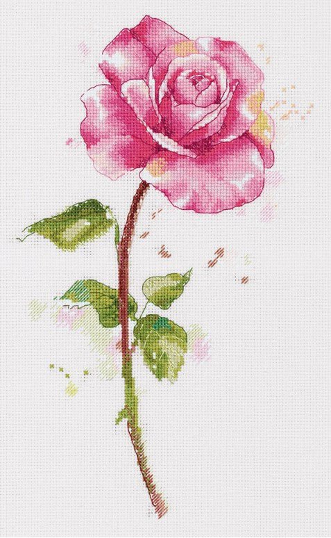 Siuvinėjimo komplektas kryželiu „Akvarelinė rožė“ — elegantiškam interjerui - kaSiulai.lt