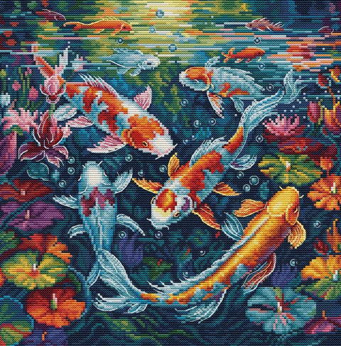Siuvinėjimo komplektas kryželiu „Akvariumas“, 25×26 cm — ryški kompozicija - kaSiulai.lt