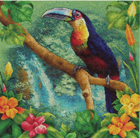 Siuvinėjimo komplektas kryželiu „Amazonės ištakos“ — egzotiškas peizažas - kaSiulai.lt