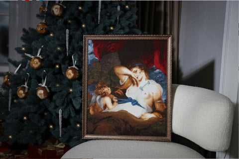 Siuvinėjimo komplektas kryželiu „Amūras atriša Veneros diržą“, 42×35 cm - kaSiulai.lt