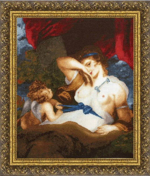 Siuvinėjimo komplektas kryželiu „Amūras atriša Veneros diržą“, 42×35 cm - kaSiulai.lt