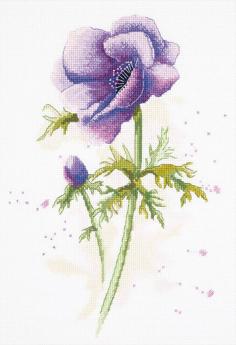 Siuvinėjimo komplektas kryželiu „Anemonė“ 20×29 cm — gėlių kompozicija - kaSiulai.lt