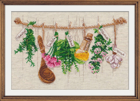 Siuvinėjimo komplektas kryželiu „Aromatinės žolelės“, 34×22 cm, Aida 15 - kaSiulai.lt